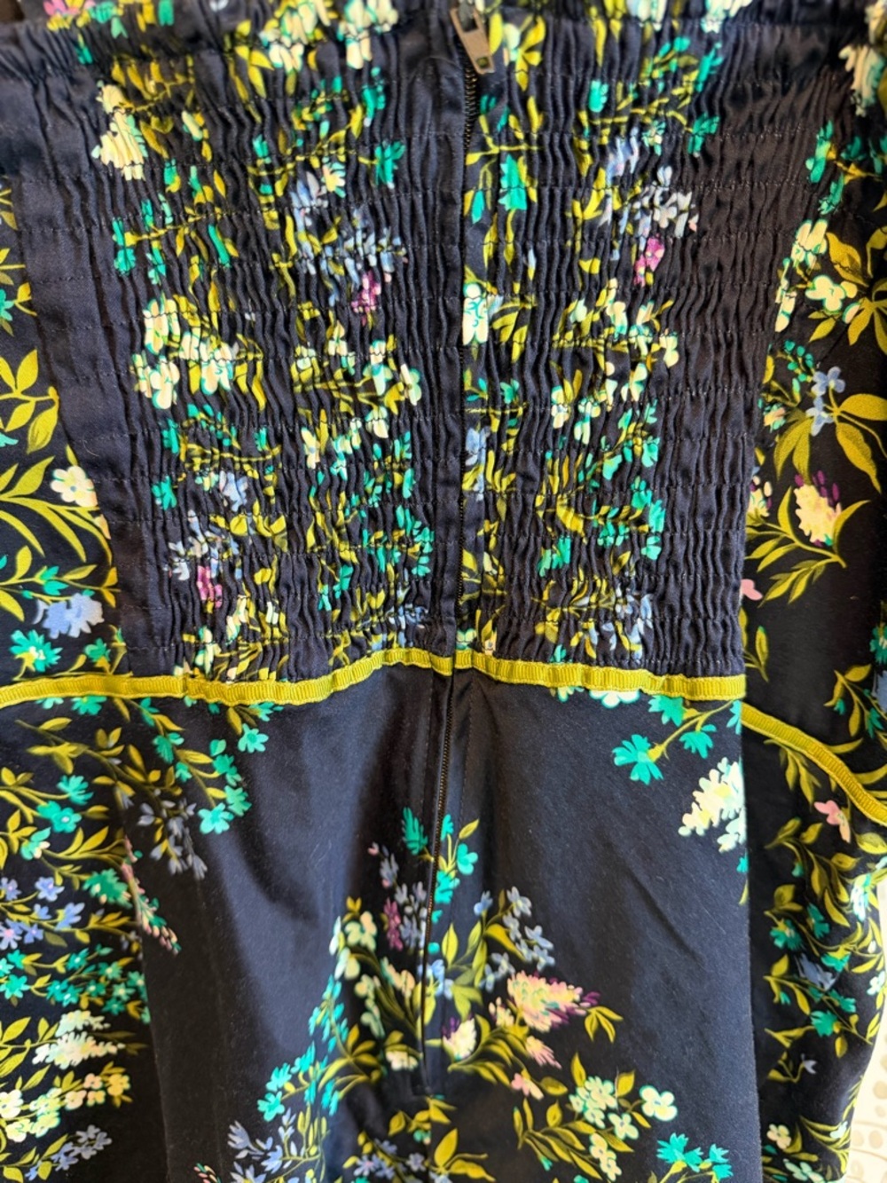 Vintage Y2K Size 14 Navy Green Floral Dress - R&K Originals 97% Cotton - Picture 6 of 8